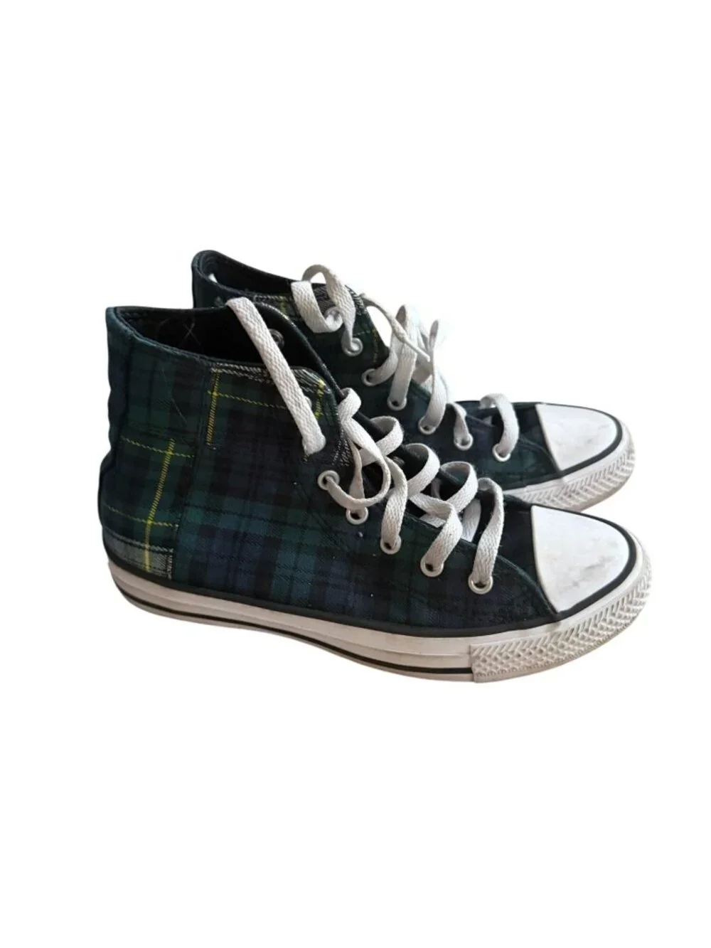 CONVERSE Unisex Kids Green Plaid hi Top Sneakers Size 3.5